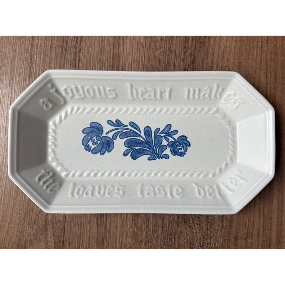 Pfaltzgraff Yorktowne Bread Tray Joyous Heart Blue Floral Stoneware USA 12 Inch